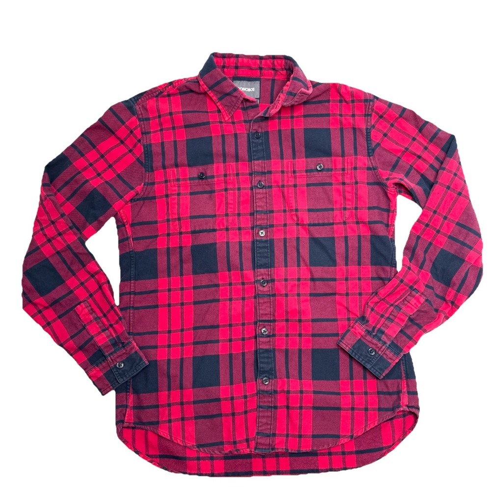 Bonobos‎ Mens Slim Fit Large Long Red Black Plaid Flannel Button Down Shirt
